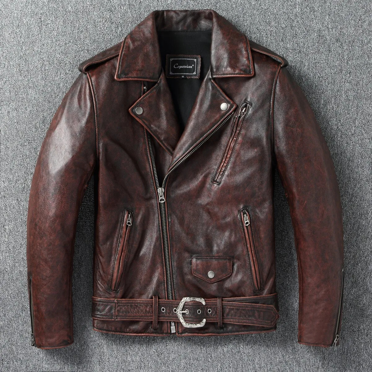 Fashion Short Motorcycle Jacket Cowhide Genuine Leather Coats Autumn Mens Clothing Retro Slim Fit Chaquetas Para Hombre 260923