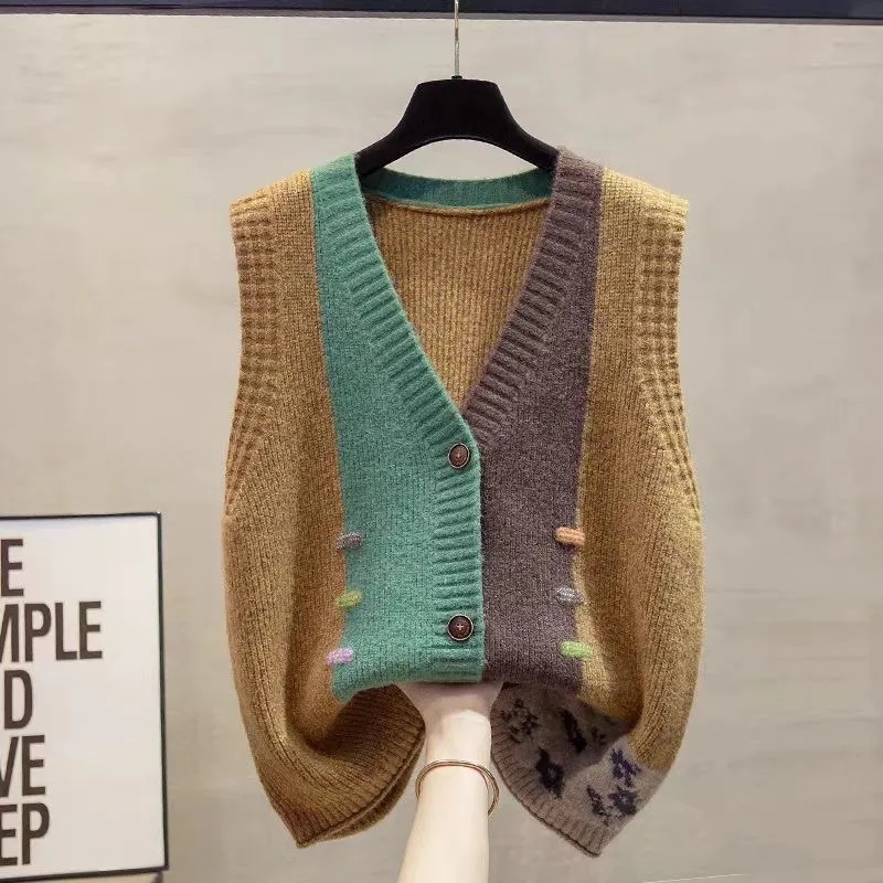 Knit Cardigan Spring Autumn Women Vest New Fashion Loose All-Match Sweater Waistcoat Ladies V-Neck Sleeveless Jacket Top