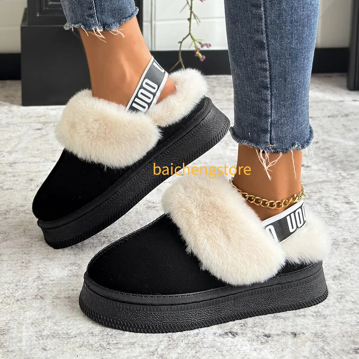 2026 winter new thick soled fashionable designer snow boots for women round headed casual keep warm cotton slippers S3