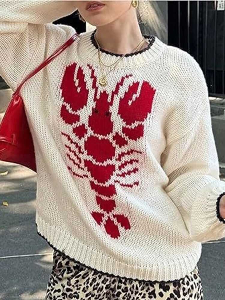 Women's Sweaters Elegant Lady Loose Commute Jumper Fashion Pattern Printed Knitted Pullovers Autumn Winter New O-neck Long Sleeve Crochet Sweat