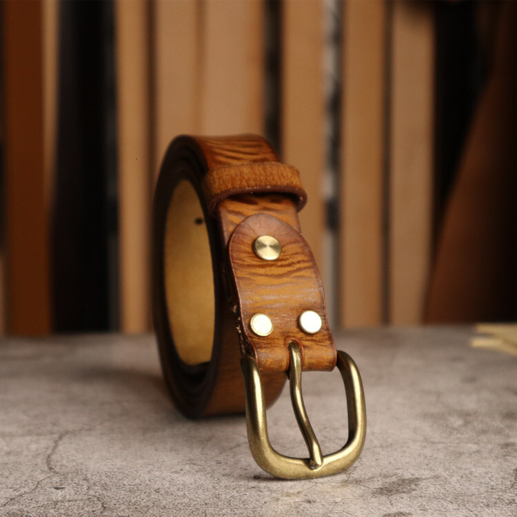 Pure brass pin buckle genuine leather American retro top-layer pure cowhide Korean style ins women's jeans belt versatile