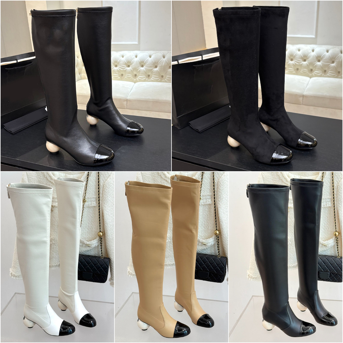 Pearl heel knee high boots designer womens designer boots woman luxury over the knee boot 26ss womens boots winter boots real suede leather booties