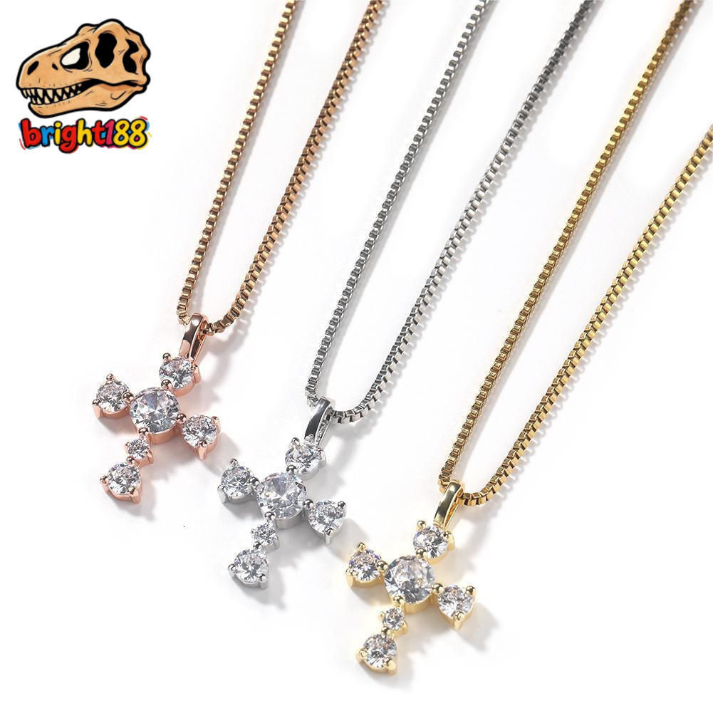 S925 Silver Cross Pendent Necklace Sterling Silver 925 Jewelry Fine Jewelry Cross Round Diamond Hip Hop Jewelry