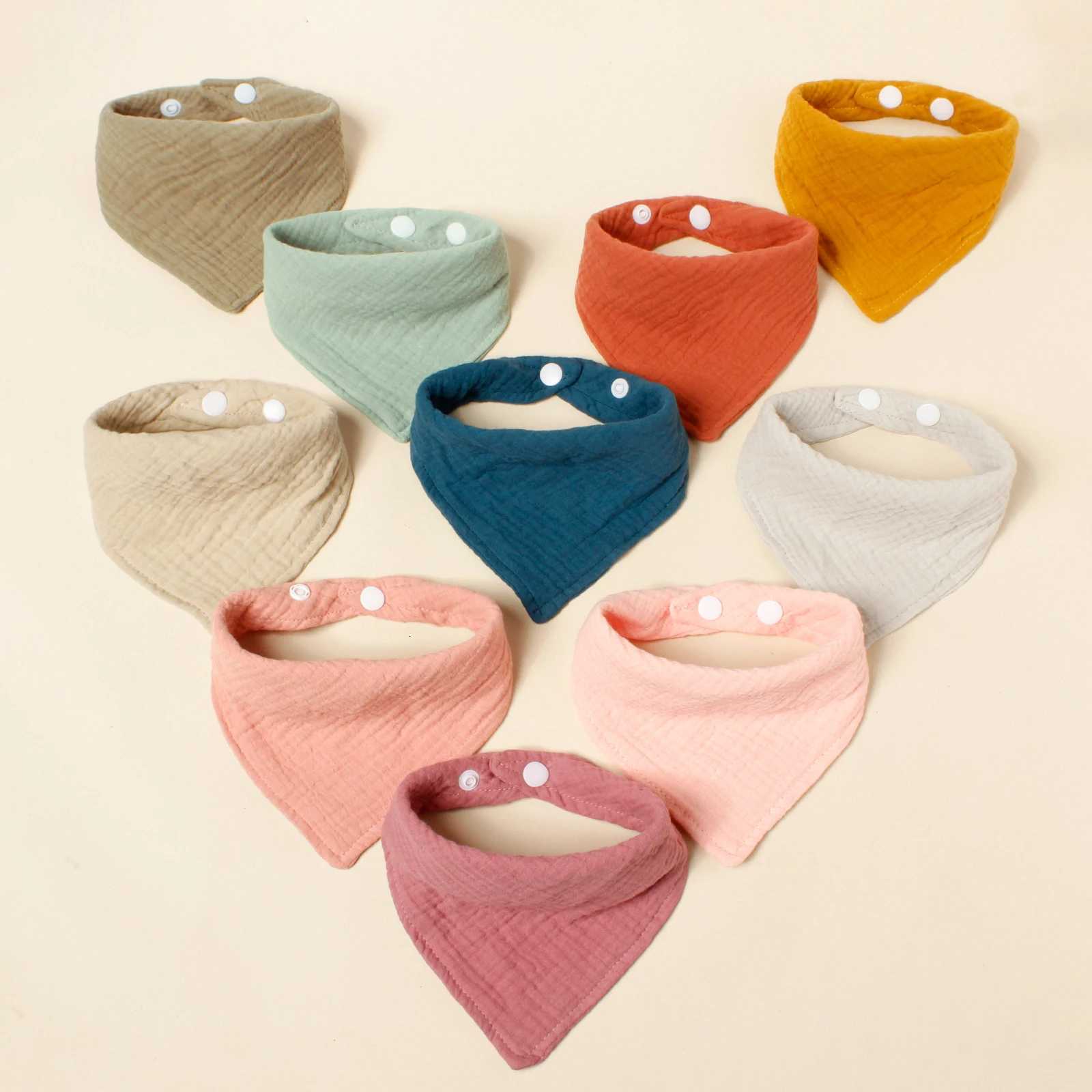 Baby Bibs Burp Cloths 5pcs Adorable Bandana Bibs Newborn Muslin Cotton Feeding Drooling Bibs 4-Layers Burp Cloth Solid Color Triangle BibsW260923