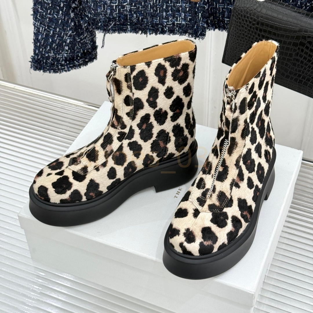 Luxury Brand Designer Front Zip Platform Boots For Women Genuine Leather Suede Ankle Knee High Booties Leopard Cheetah Polka Dot Animal Print Chunky