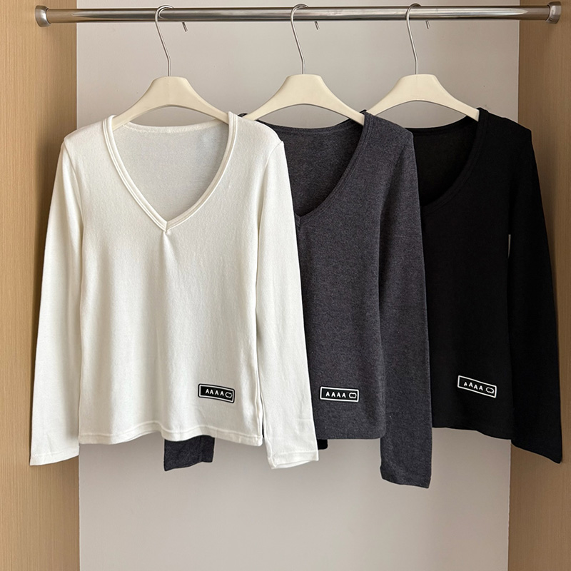 Luxury Women V Neck Shirts Solid Color Simple Long Sleeve Basic Tops Autumn Spring Commuting Daily Layered Tees