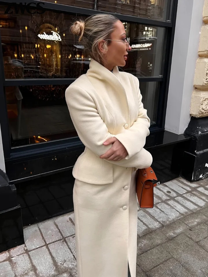 Elegant Waist Cinching Woolen Coats 2026 Autumn Winter Lady Single-breasted Lapel Long Overcoat Women's High Street Outwear 260922