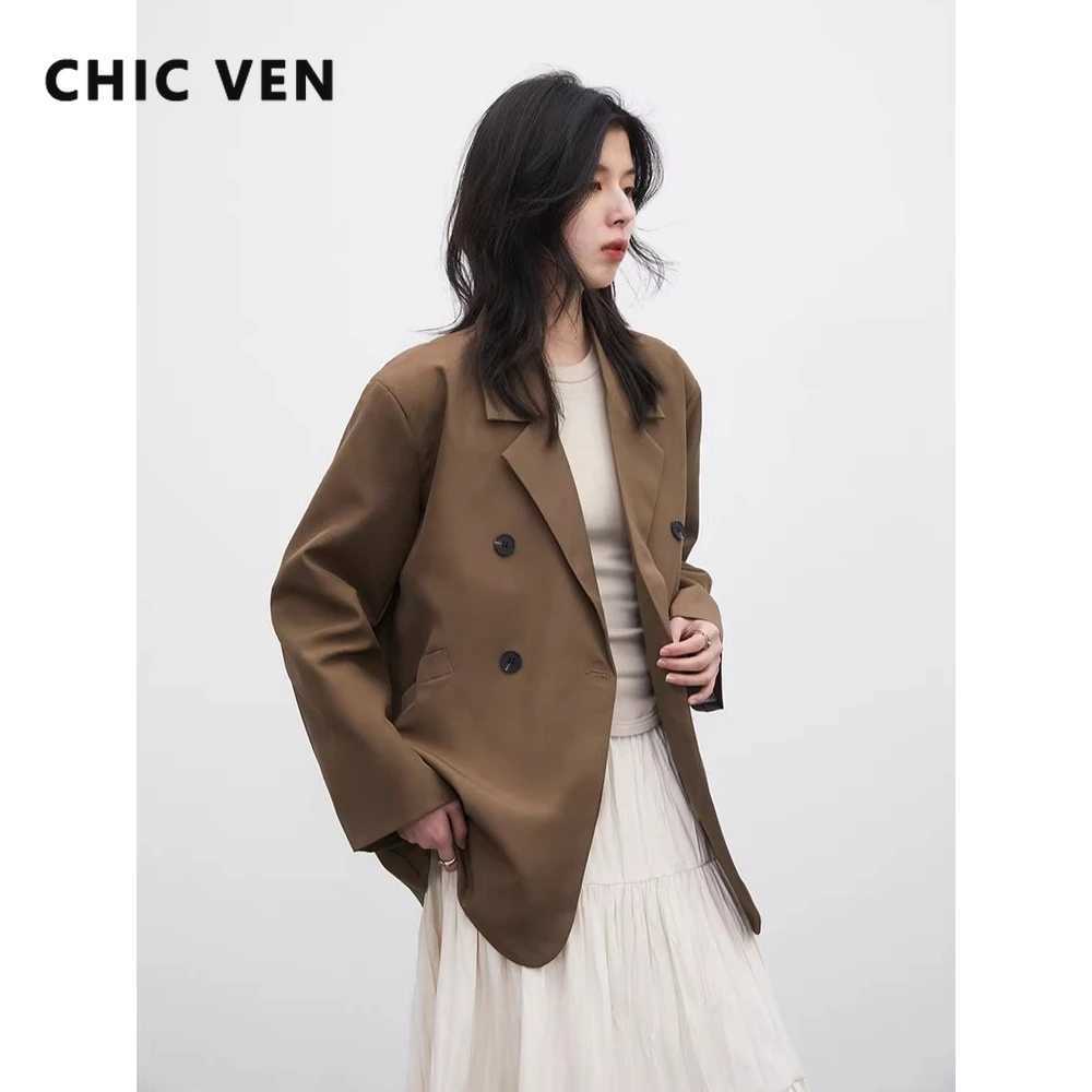CHIC VEN Women Blazers Solid Loose Casual New Suit Jacket Double Breasted Ladies Top Spring Autumn 2026 Clothing Z260924