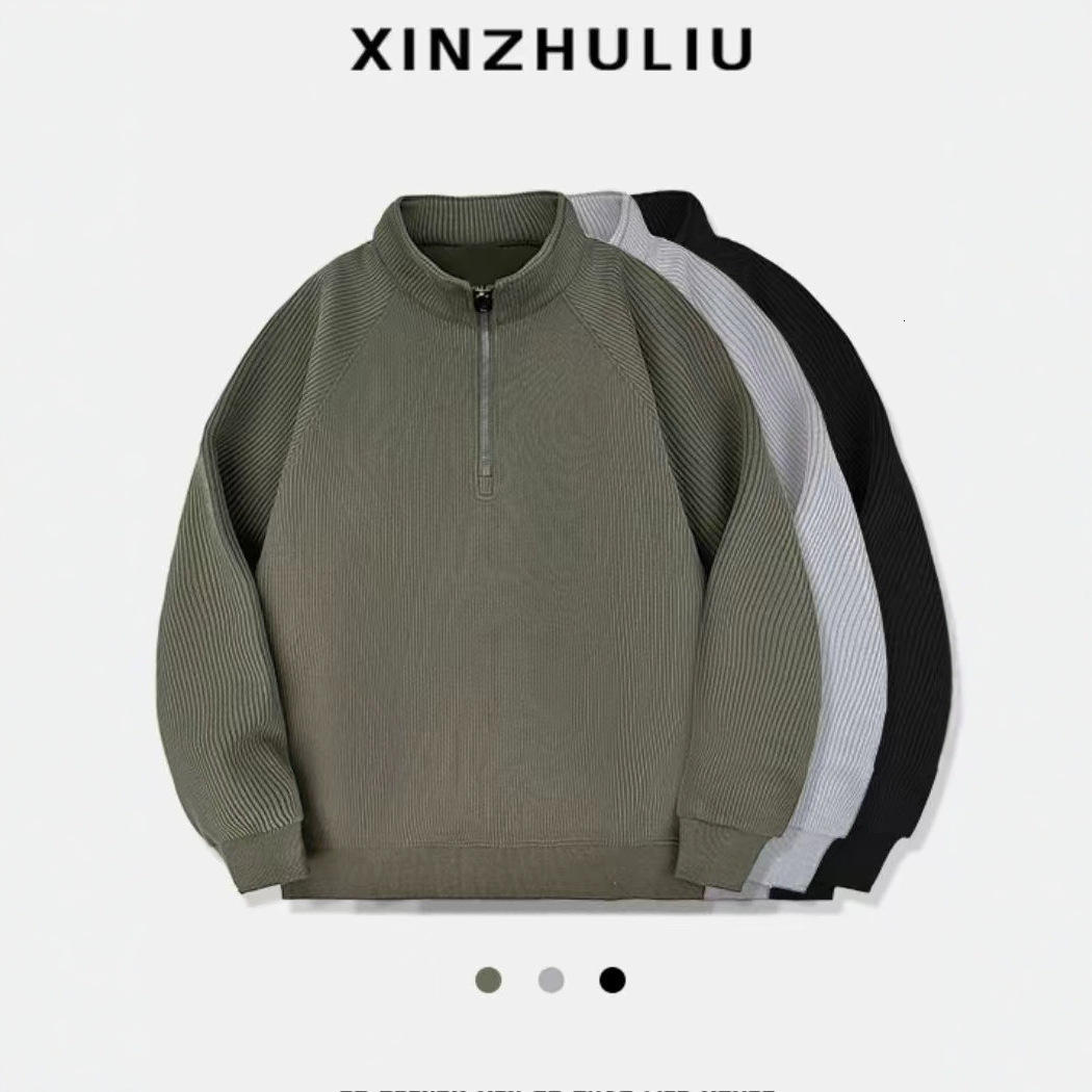 Luxury Brand Designer Half-zip Stand-up Collar Hoodie For Men In Autumn. New Style. Heavyweight. Solid Color. Simple Design. Versatile. Comfortable