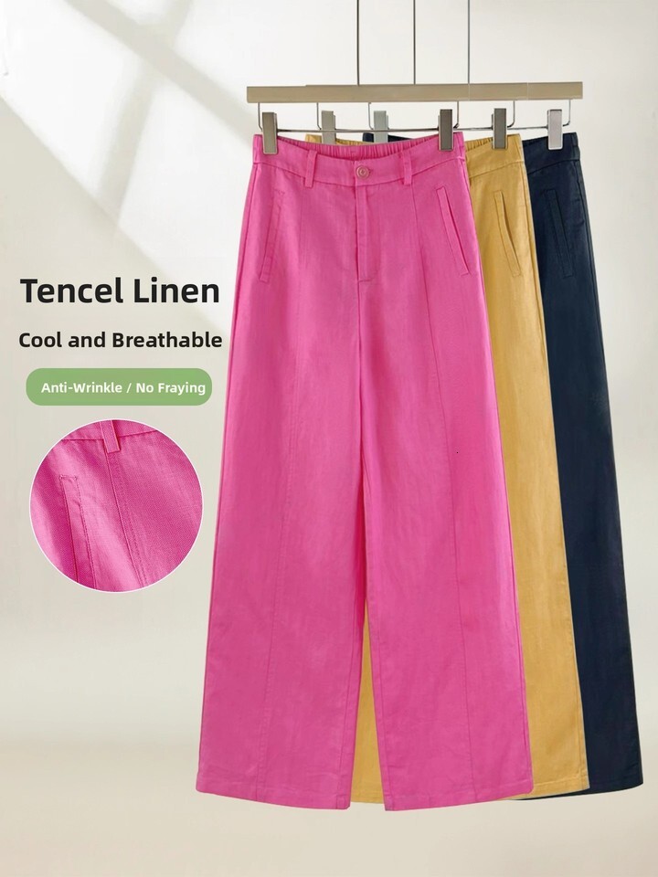 High-End Women's Linen Straight Summer Thin High Waist Loose Wide Leg Casual Pants Simple Commute Style