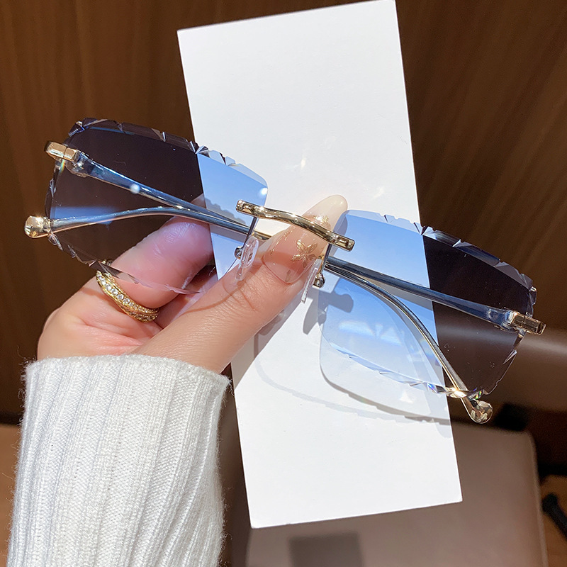 Vintage Brand Designer Sunglasses New Stylish Simple Frameless Cut-Edge Serrated Sunglasses, Ins-Style Personalized Casual Versatile European And Am