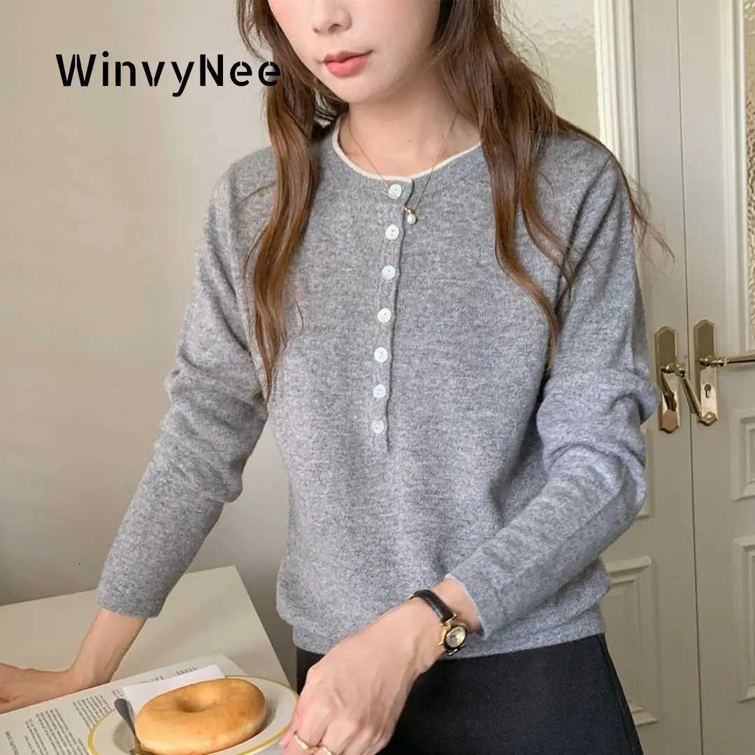 Women's Sweaters WinvyNee Women's Clothing 100% Wool Sweaters Buttons Long Sleeve O-Neck Double Layer Pullovers Warm Knitted Tops Autumn A