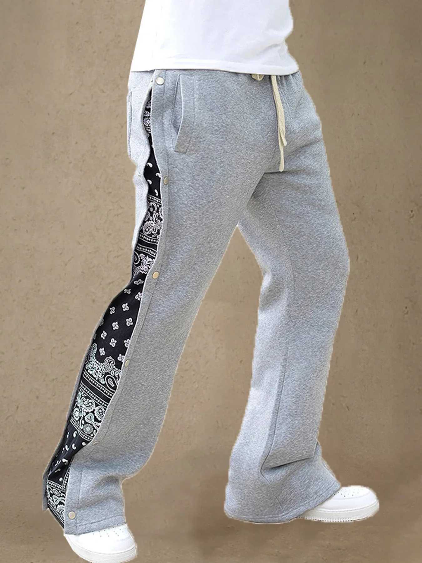 Men's Pants Spring and Summer High Street Double Line Hip Hop Breasted Sports Casual Pants Men's Loose West Cashew Flower Mens Cargo D2609