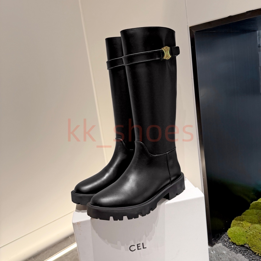 Stivali in pelle con cinturino con fibbia in metallo di design di lusso per le donne Stivaletti con suola spessa alla caviglia Scarpe da moto alte d