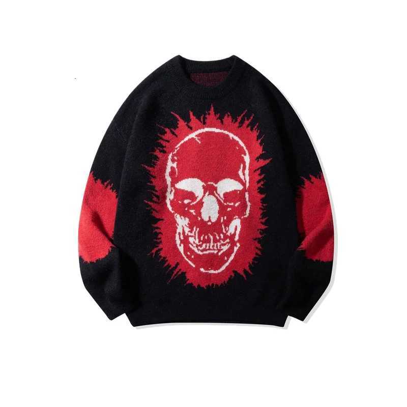 Sweaters Men's Men's High Street Gothic Skull Sweater Fashion Streetwear Knitted Jumper Loosee Fit Vibe Style Y2K Pullover Tops Knitwear C