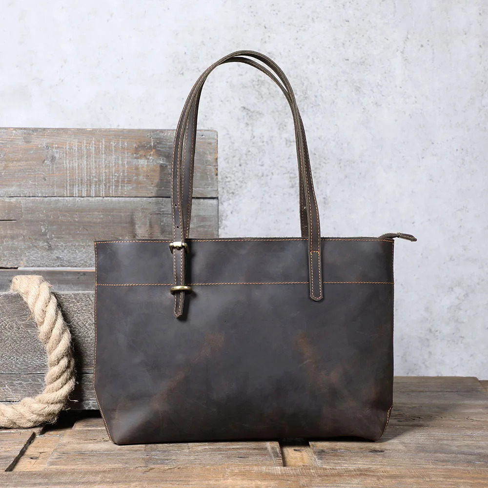 S.WORKER Vintage Genuine Leather Men's Tote Bags Briefcase Laptop Bags Crazy Horse Leather Shoulder Handbag Italian Cowhide 260920