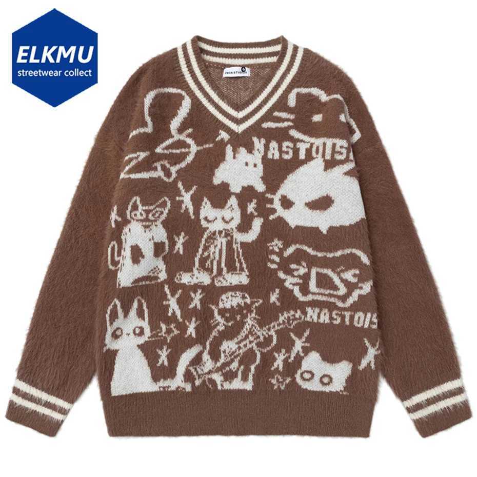 Sweaters Y2K Men's Sweater Men Harajuku Hip Hop Oversized Cat Graphic Sweaters Knit Pullover Jumper Unisex Streetwear Sweaters Knitwear C260923