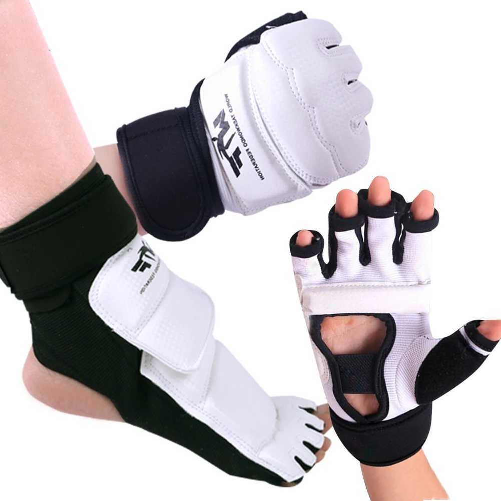 Karate Protective Pair Gear 1 Gloves Taekwondo Equipment Half Finger Protector Boxing Hand Foot Protection Foot Guards Martial Arts Kickboxing N2609