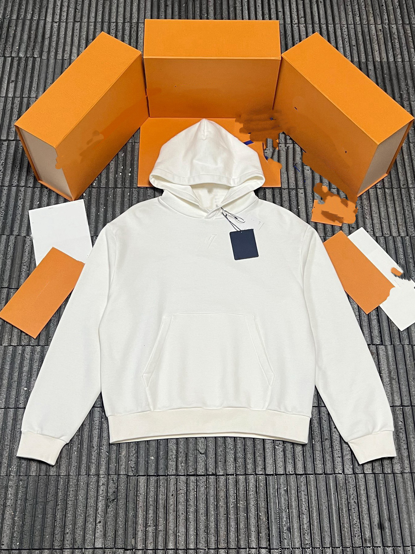 lvitton hoodie designer men V brand Unisex Embossed Logo Pullover Hoodie Solid Minimal Hooded Sweatshirt Heavyweight Cotton Drawstring Hood Casual S