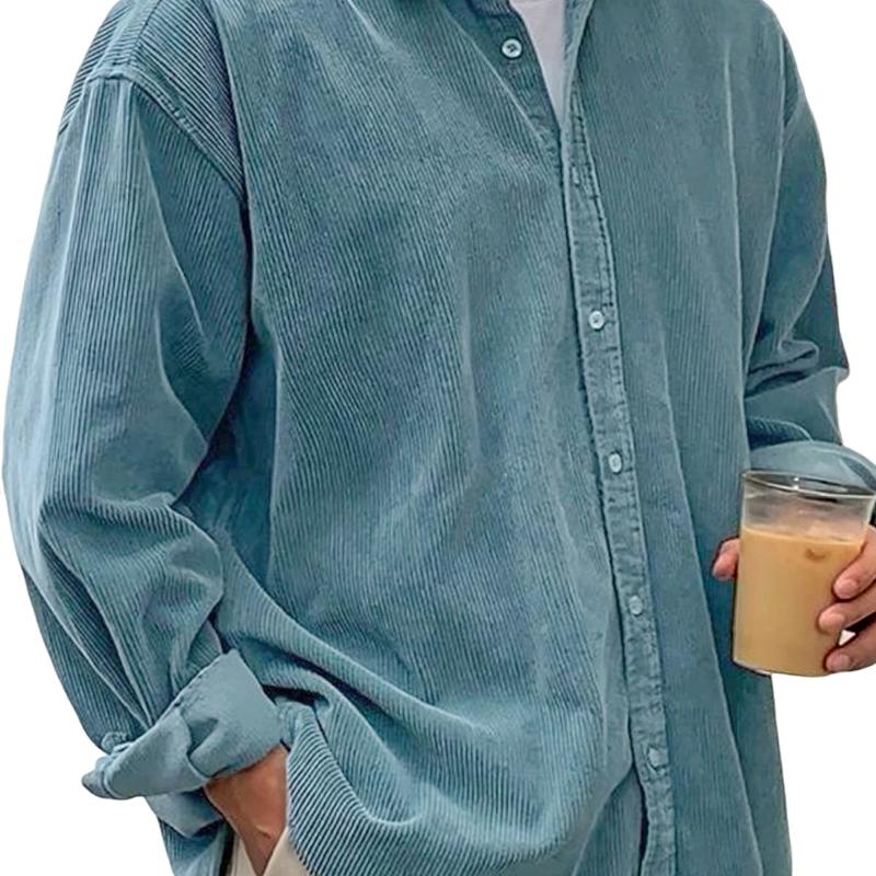 Chemise en velours côtelé pour hommes, ample, décontractée, manches longues, couleur unie, coton, boutonnée, surdimensionnée, grande taille 5XL,