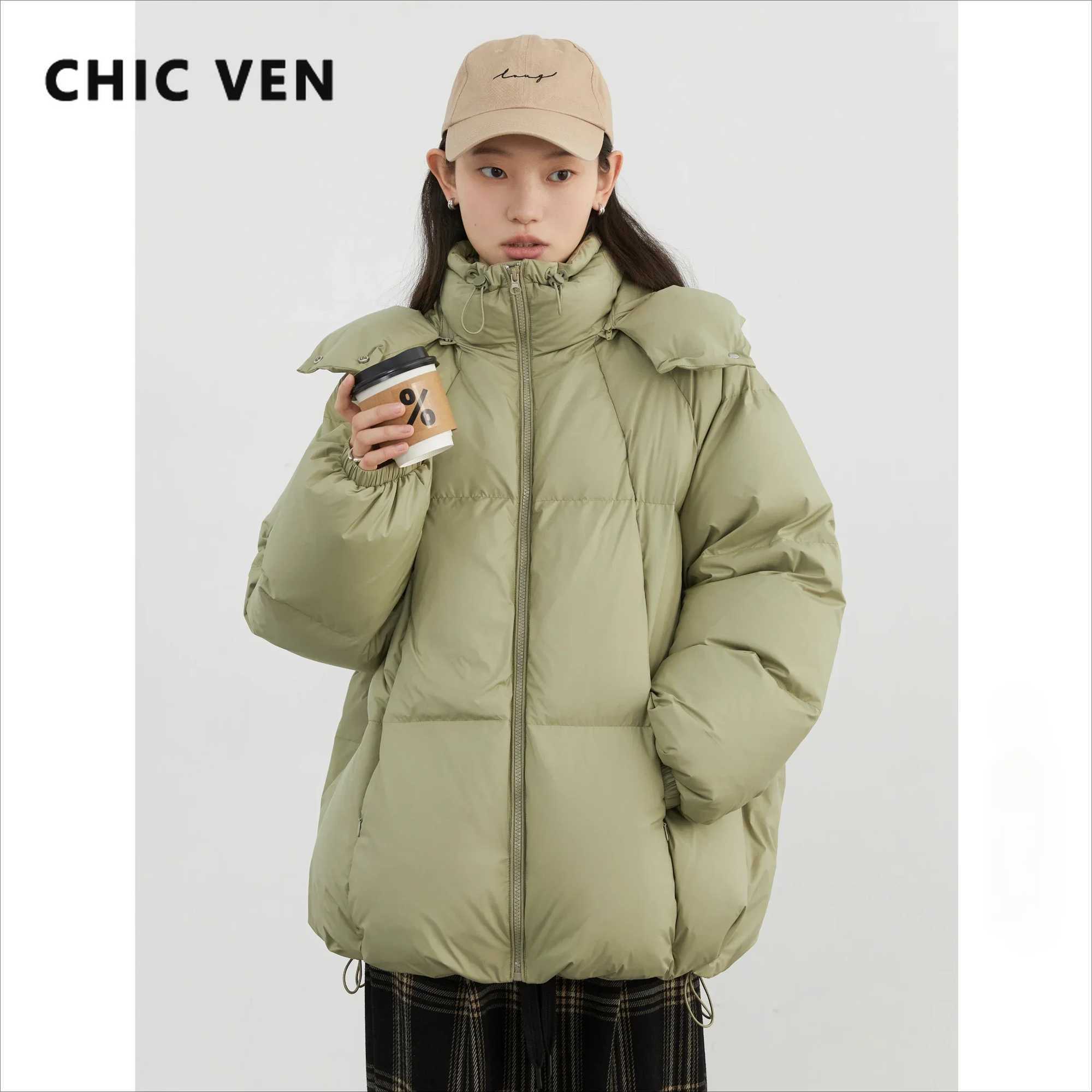 CHIC VEN Women Down Coats Loose Solid Hooded 90 White Duck Down Female Down Jacket Medium Long Warm Jacket Autumn Winter 2024 Z260924