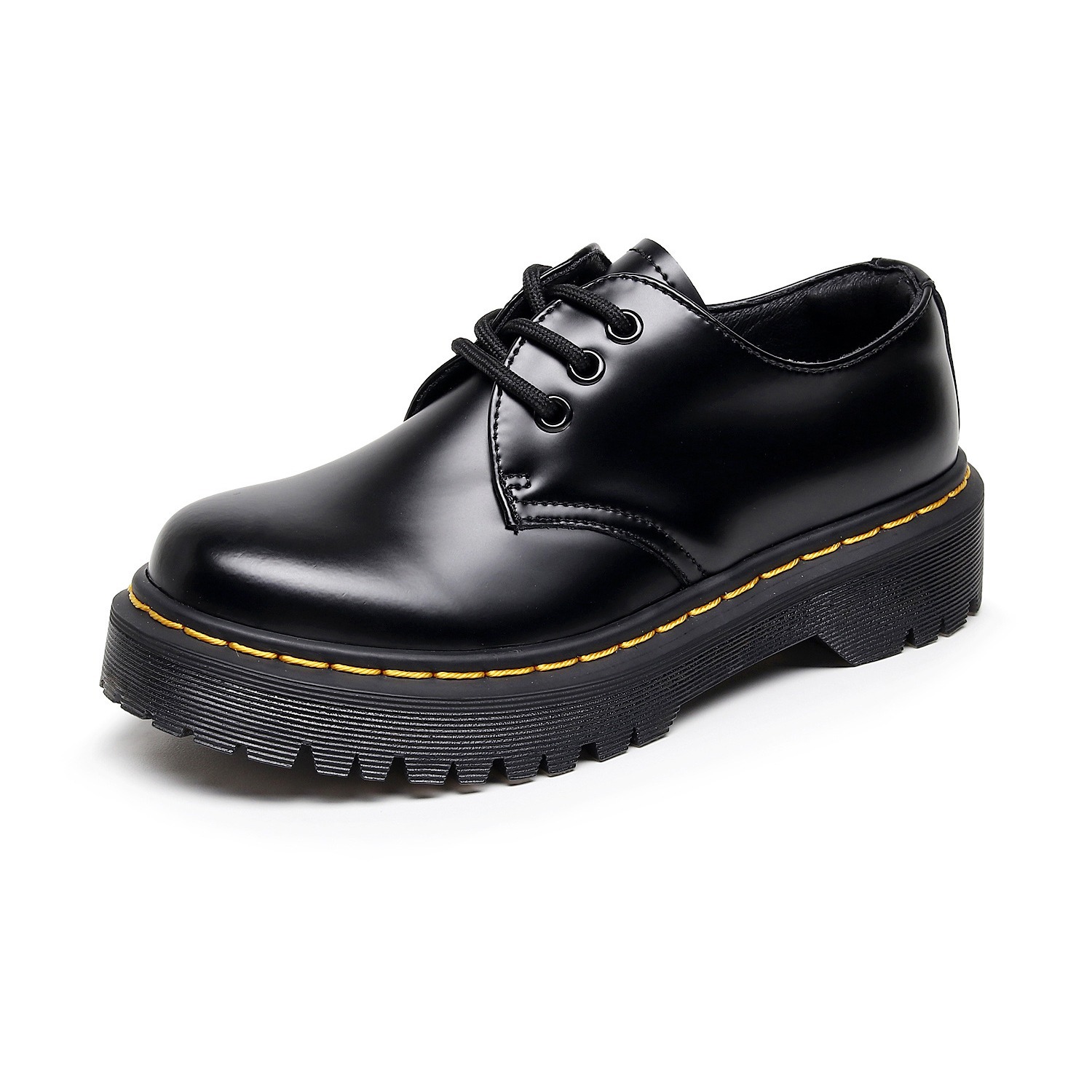 Martin leather shoes with British style, round toe, small leather shoes for students, platform heel, short boots for women