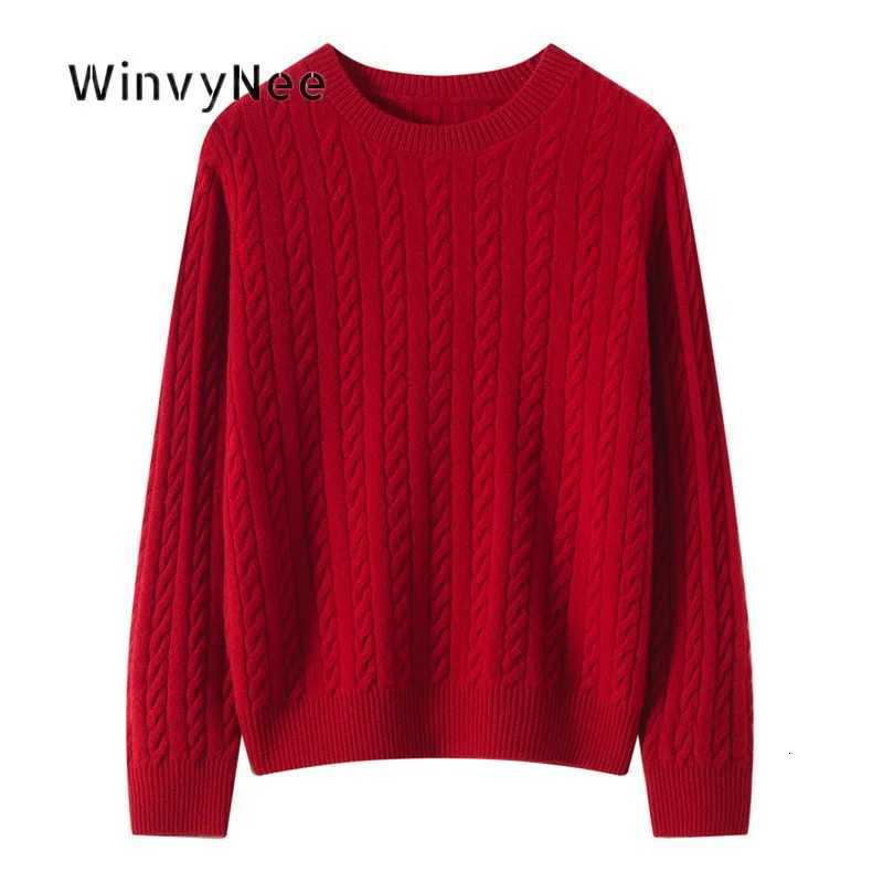 Women's Sweaters WinvyNee Women Textured Cable Jumper 100% Wool Crew Neck Long Sleeve Pullover Knit Top Autumn Cozy Thick Layer Garment A152309