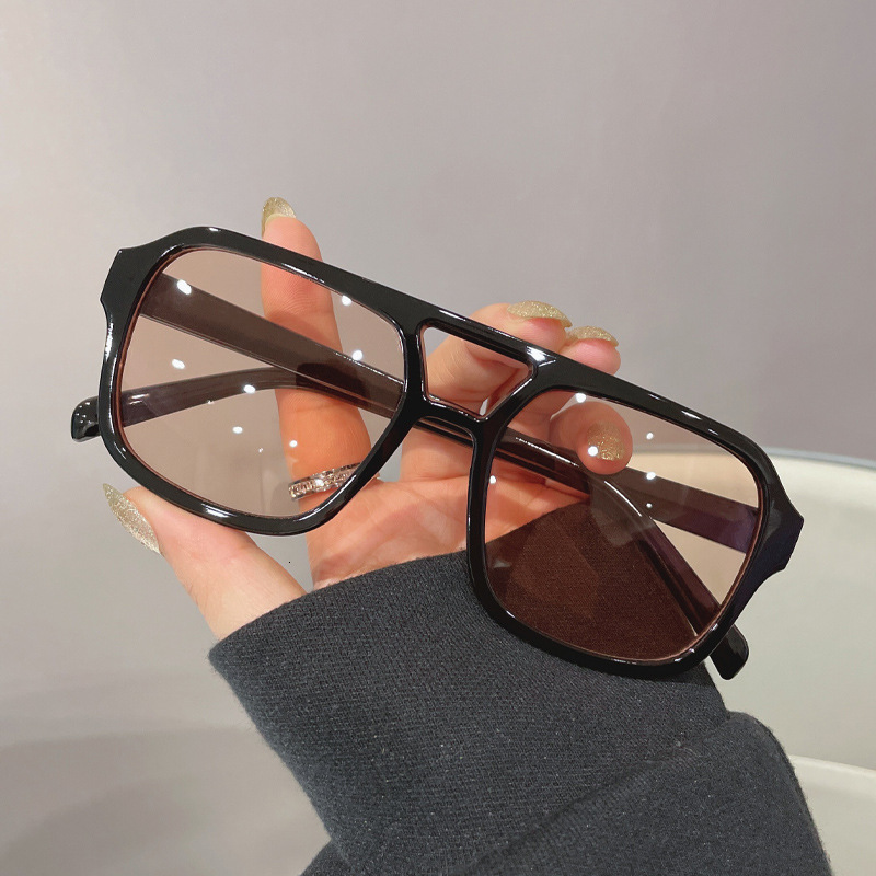 Luxury Brand Designer Sunglasses Double-Bridge Large-Frame European And American Style Women's Sunglasses, Square, Unique, Uv-Protective, Vinta