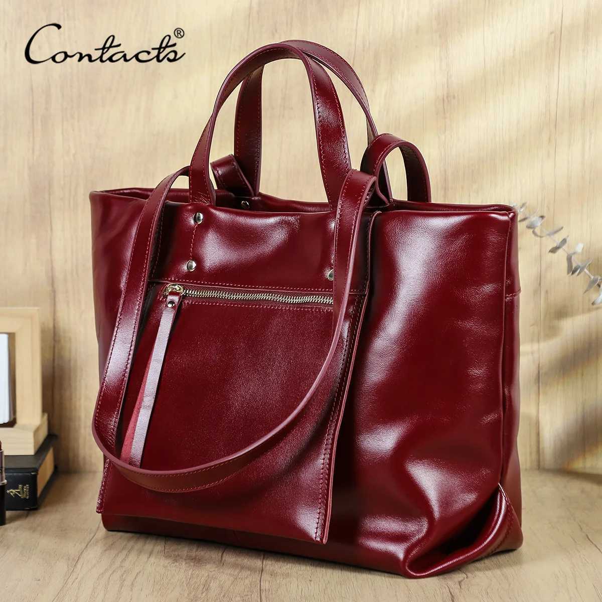 Briefcases CONTACT'S Genuine Leather Women Business Bags Designer Shoulder Bag Briefcase Tote Laptop Handbag for 13.3" MacBook Pro H260923