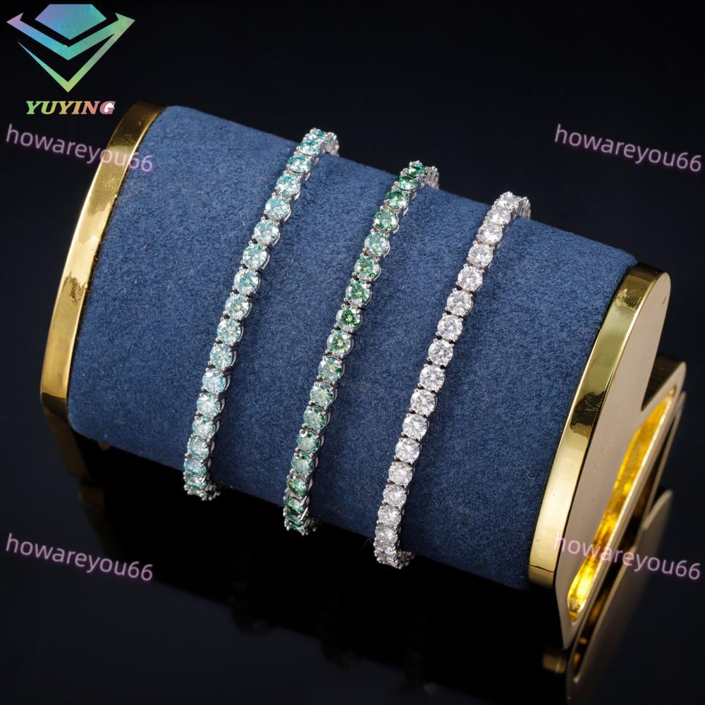 925 Silver VVS Blue/green Color Diamond Tennis Chain GRA Moissanite Necklace Bracelet Fine Jewelry for Men/women