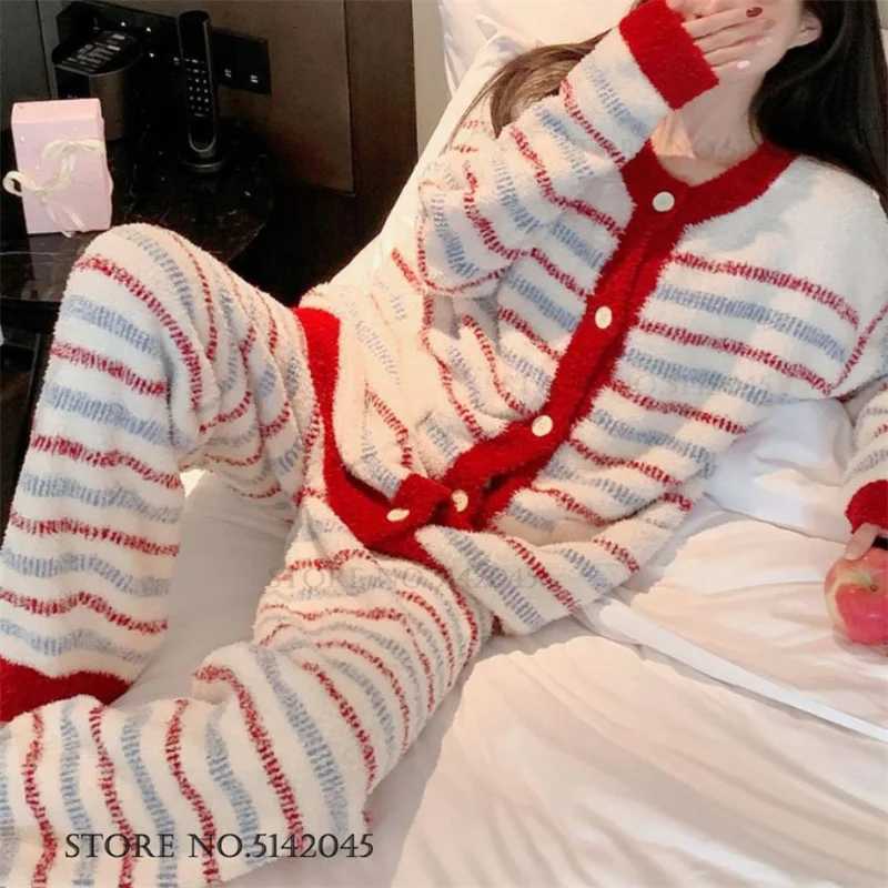 Lounge Pigiama da donna in pile semispazzolato dolce e carino pigiama da donna pigiama da casa abbigliamento autunno inverno pigiama cardigan lungo