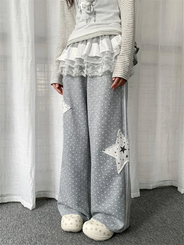 Y2k Aesthetics Preppy Style Straight Pants Polka Dot Star Patchwork Casual Pantalones Mujer Punk Harajuku Loose Womens Clothing 260924