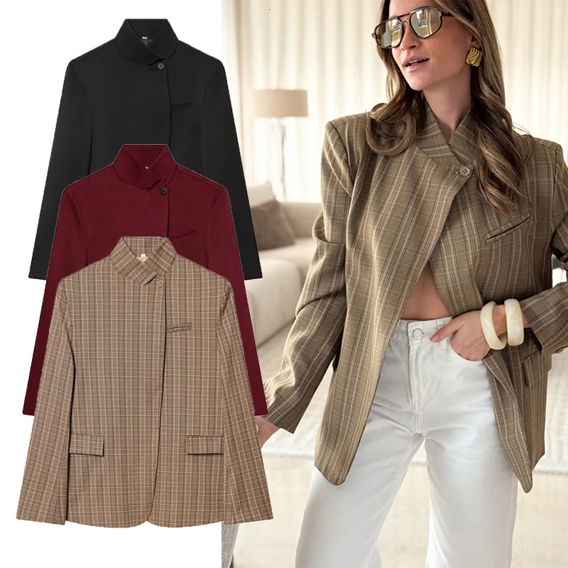 Womens Irregular Plaid Blazer Jacket Fashion Spring Split Loose Casual Chic Female Outerwea 260924