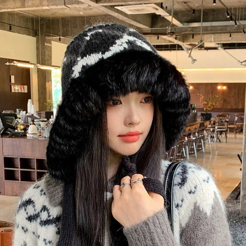 Ethnic Casual Style Knitted Plush Hat Windproof Warm Fur Lei Feng Hat Retro Thicken Warm Hat Autumn Winter S260924NB23