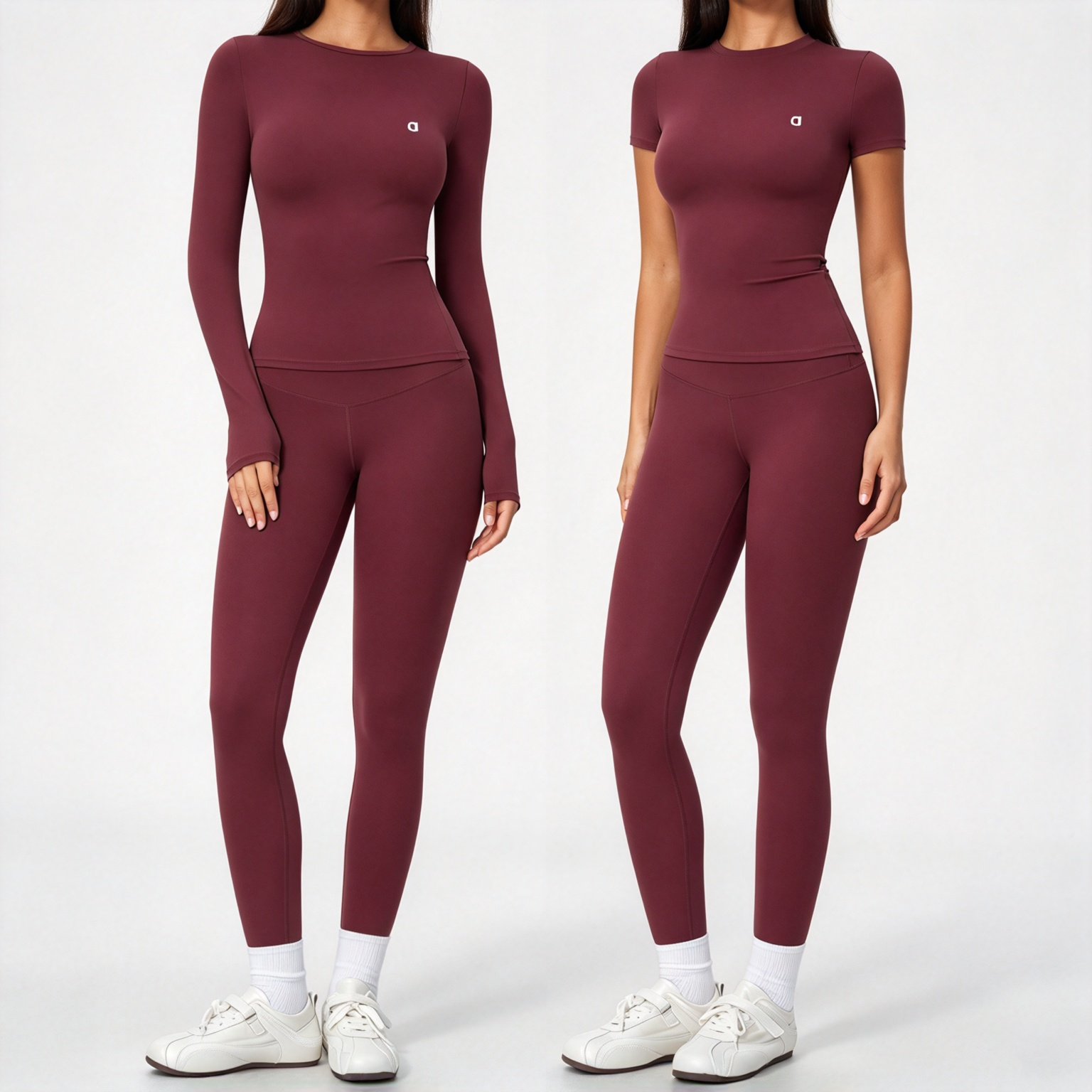 Aalloo Set da allenamento per donna, camicia attillata a maniche lunghe a maniche corte, top a vita alta, per il controllo della pancia e il solleva
