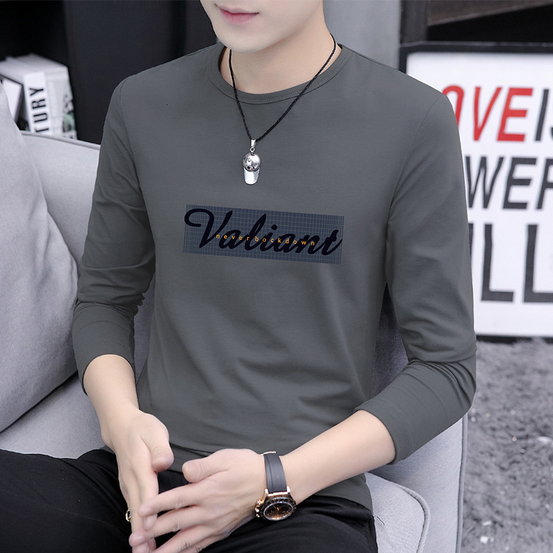 New men's long-sleeved T-shirt, versatile for spring autumn, thin and trendy, white crew-neck top, perfect as a base layer