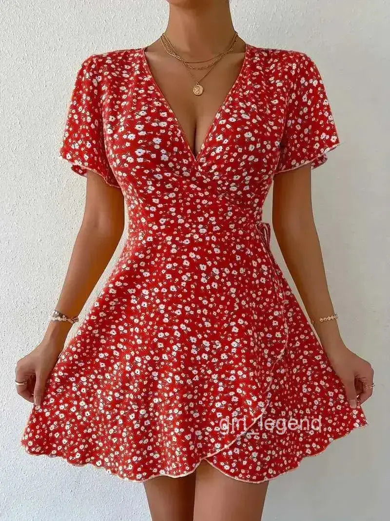 Women Casual Dress Womens everyday Sexy Printed First Line Summer Bohemian V Neck Short Skirt Sved Mini Dressx Ladies Basic a22 22f