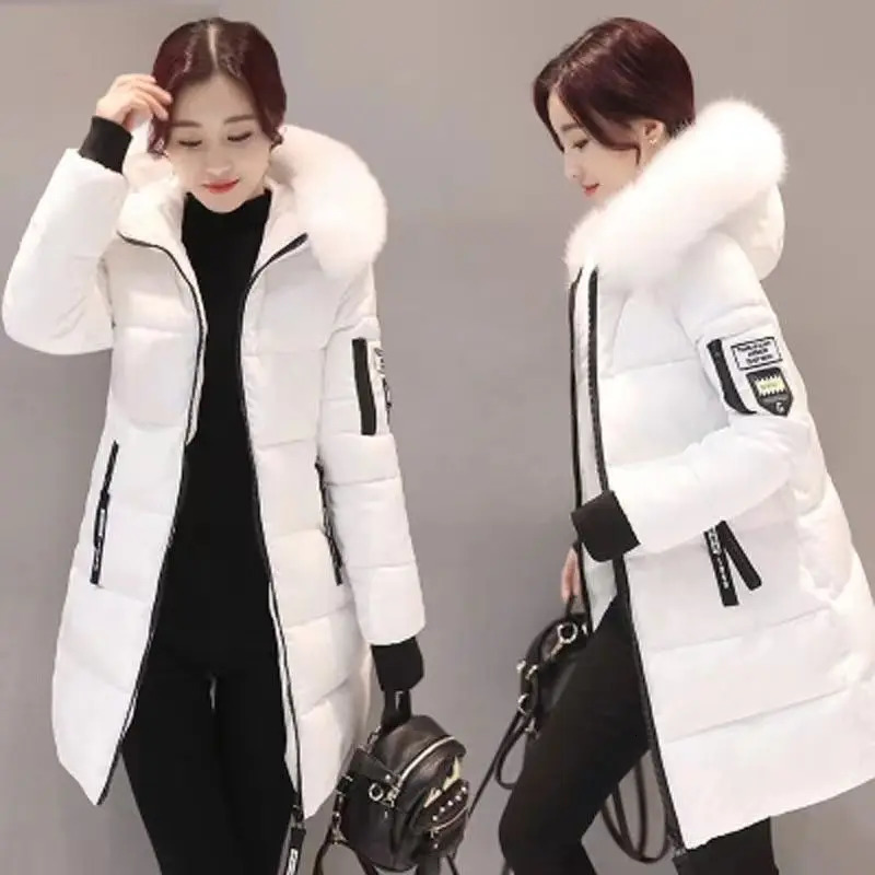 Korean Version of Cotton-padded Clothes Women's Medium and Long Slim-fitting and Thin Big Fur Collar Jacket 260924
