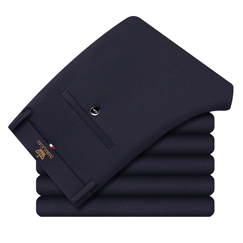2942 Mens Summer Thin Fashion Business Casual Suit Pants Long Elastic Straight Sleeve Formal Plus Size 260924
