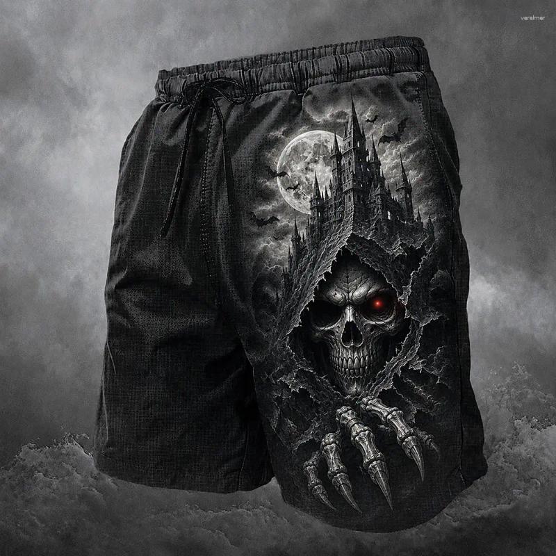 Men's Spring Summer 3D Printed Drawstring Shorts Grey Full Moon Castle Red Eye Skull Bat Horror Dark Bottoms