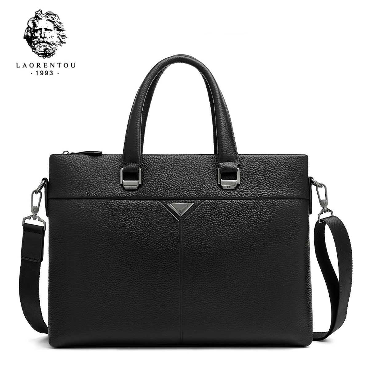 Briefcases LAORENTOU Men's Genuine Leather Business Briefcase Bag Messenger Shoulder Handbag H260923