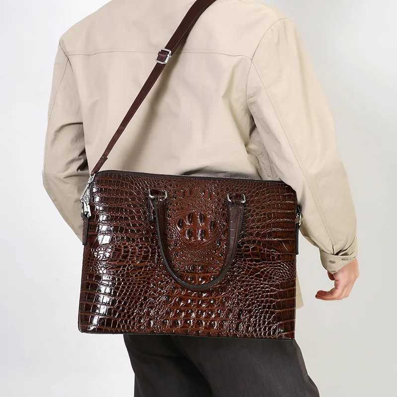 Briefcases New Crocodile Grain Laptop Bags Cow Genuine Leather Men's Briefcase Male Handbags Men Messenger 14 Inch Computer Bag H260923