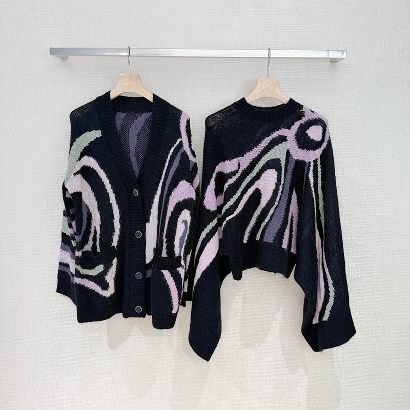 Femmes de luxe abstrait tourbillon tricots Vintage Mohair chaud à manches longues pulls automne hiver Style de rue Date vacances pulls décontract