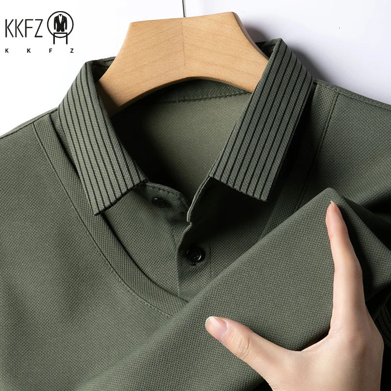 Men's Casual Fashion Long Sleeve Solid Color Polo Shirt 2026 Business Versatile Top All Season Two-Piece 260920