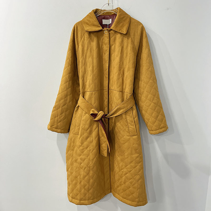 Retro Women Suede imitation Windbreaker Luxury Plaid Trench Coat With Belt Autumn Winter Street Trendy Versatile Jacket