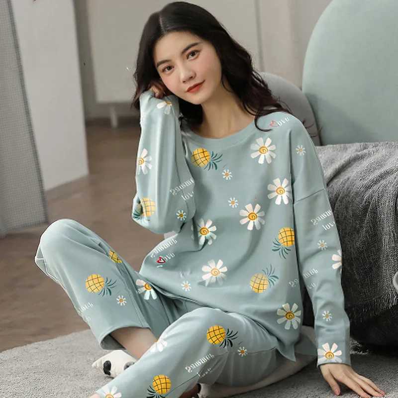 Women's Sleep Lounge Women's Spring/Fall Pajamas Long-Sleeve Loungewear Set for Girls Plus Size Simple Loose-Fitting Lightweight Pajama Se