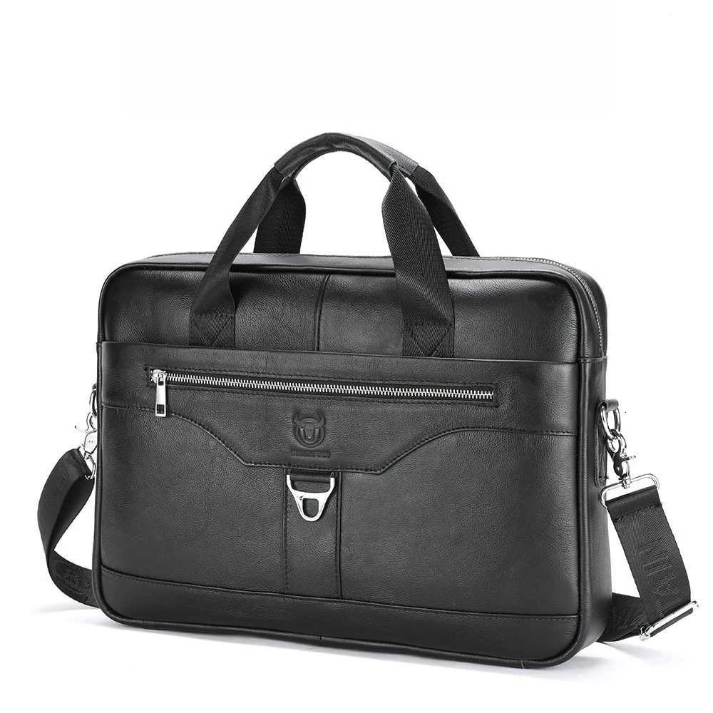 Briefcases BULLCAPTAIN Men's Genuine Leather Briefcase 15.6 Inch Laptop Bag Large Capacity Crossbody Shoulder Handbag with Multiple Pockets H26