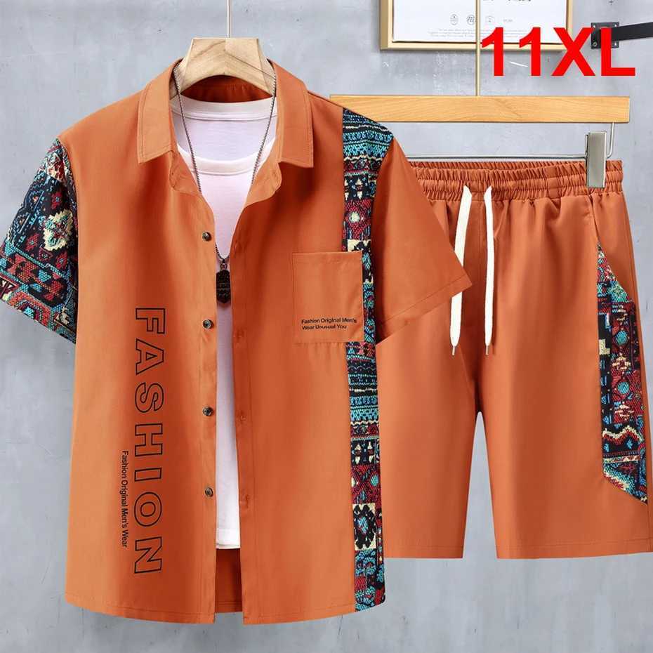 Summer Tracksuits Plus Size 11XL Men's Sets Fashion Casual Patchwork Shirts Shorts Suits Male Sets Big Size 11XL T260924