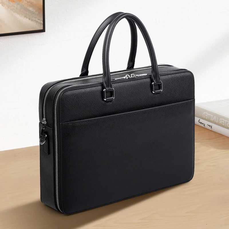 Briefcases Fashionable Men's Briefcase Trendy Large-Capacity Business Genuine Leather Men's Bag Multifunctional Men's Handbag Commuti