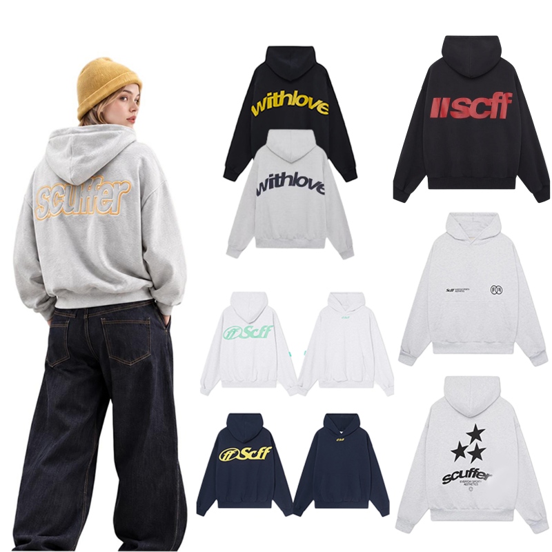 Scufferr Womens Hoodies Sweatshirt Fashion Print Embroidered Sweatshirt Womens Hoodies Drawstring Oversized Pullover Fall Winter Casual Classic Swea